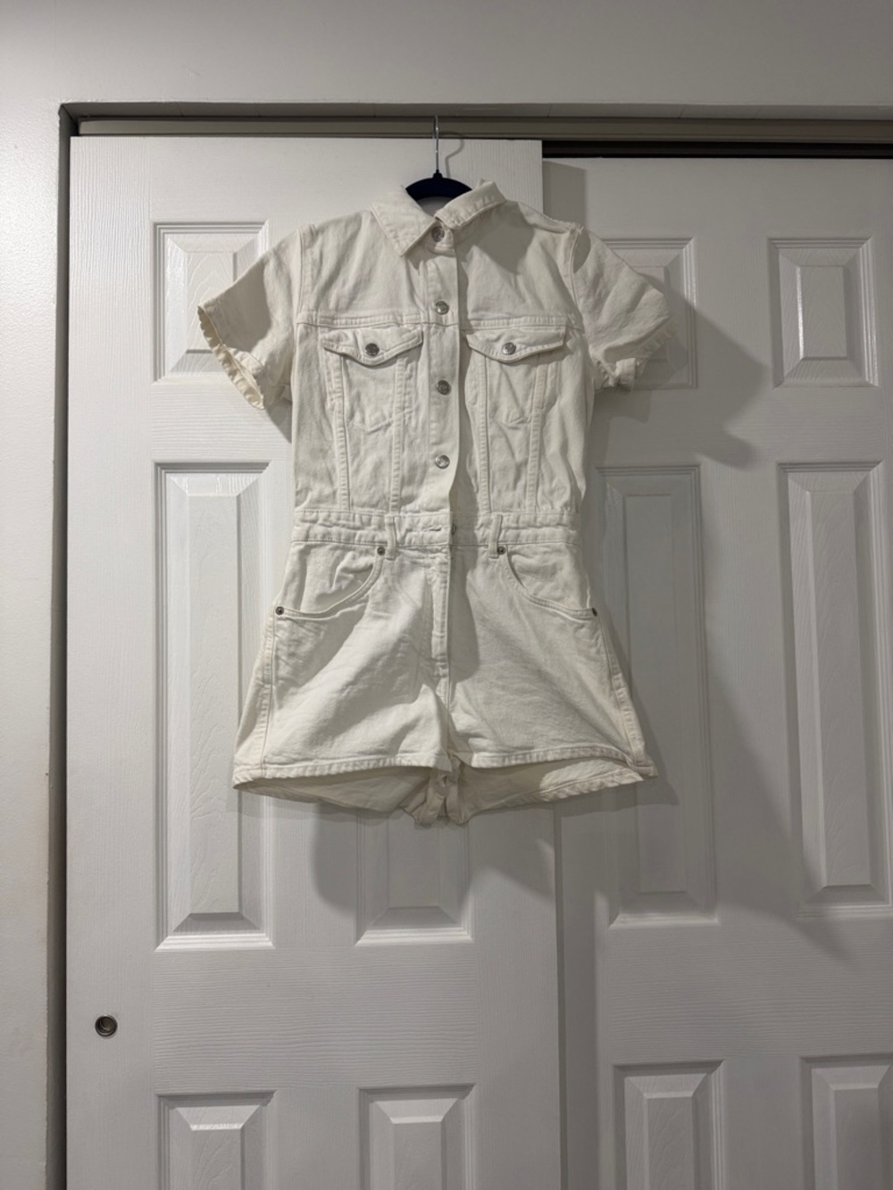 Zara Cream Short-Sleeve Denim Romper